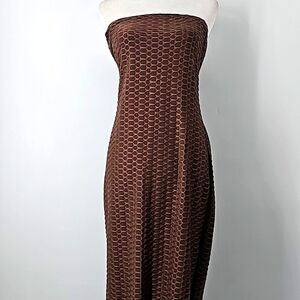 Shein Brown Waffle Textured Shoulder Exposing Maxi Dress w Back Split